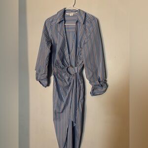 Veronica Beard Light Blue Striped‎ Afton Wrap-Effect Shirt Dress 4